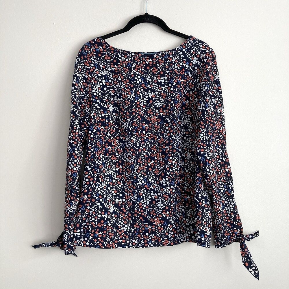 Fleur Bleue Womens Navy Pink Floral Blouse Size Small Cottagecore Spring